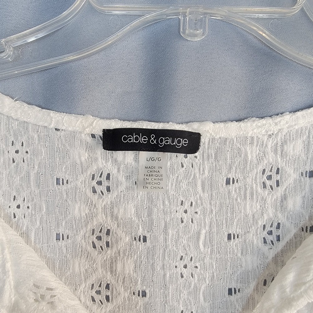 Cable & Gauge Eyelet Lace Tank Top Womens Large White Tassel Tie Split Neck Boho - Picture 3 of 5